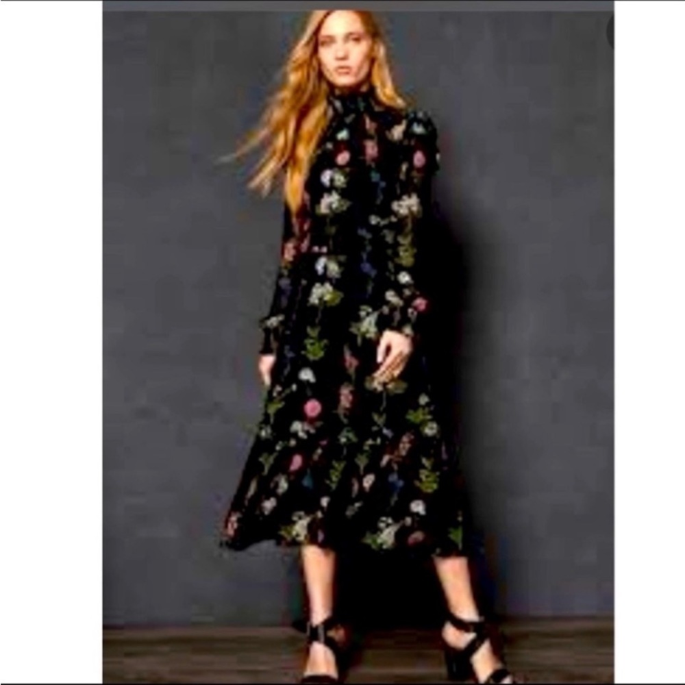 13 TED BAKER SIMMARA FLORAL HIGH NECK LAYERED MIDI DRESS SZ US 4/6 OR TED SZ 1